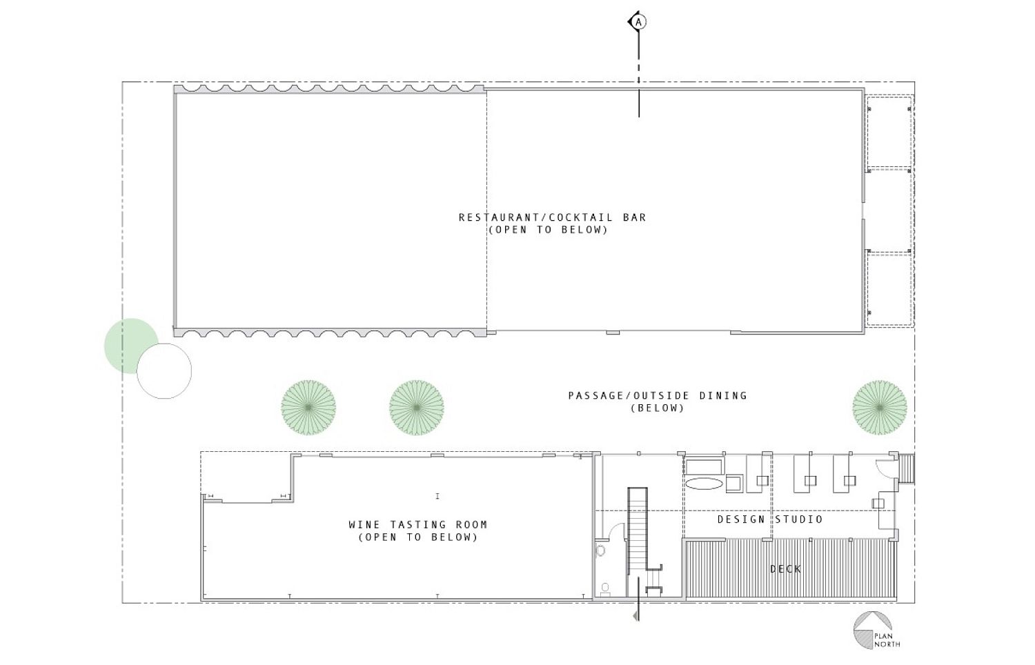 Upper level floor plan of Quonset Project