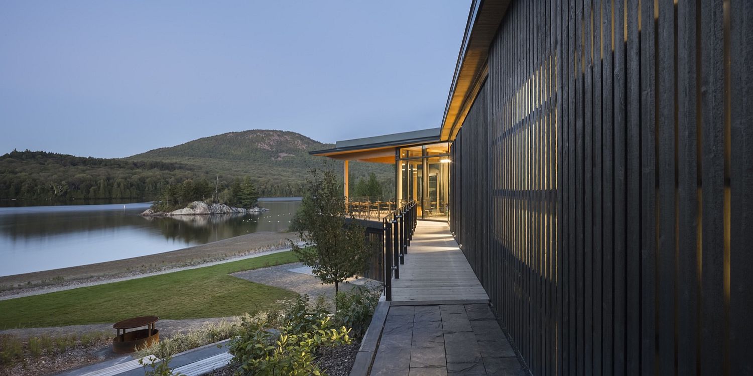 View of the mountain and lake from the forest retreat