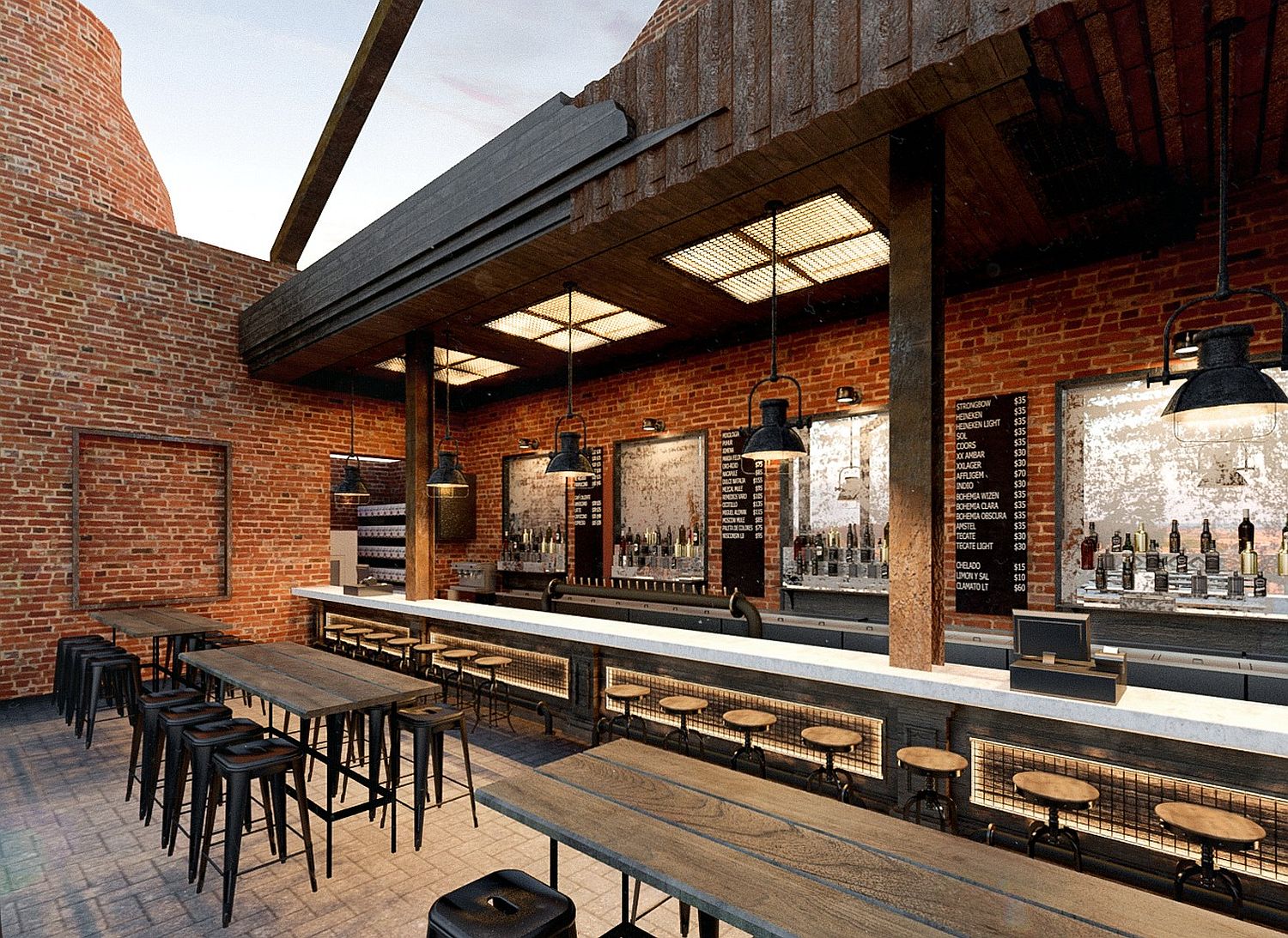 Wooden framed mirrors and shelves inside the iconic bar in Sonora