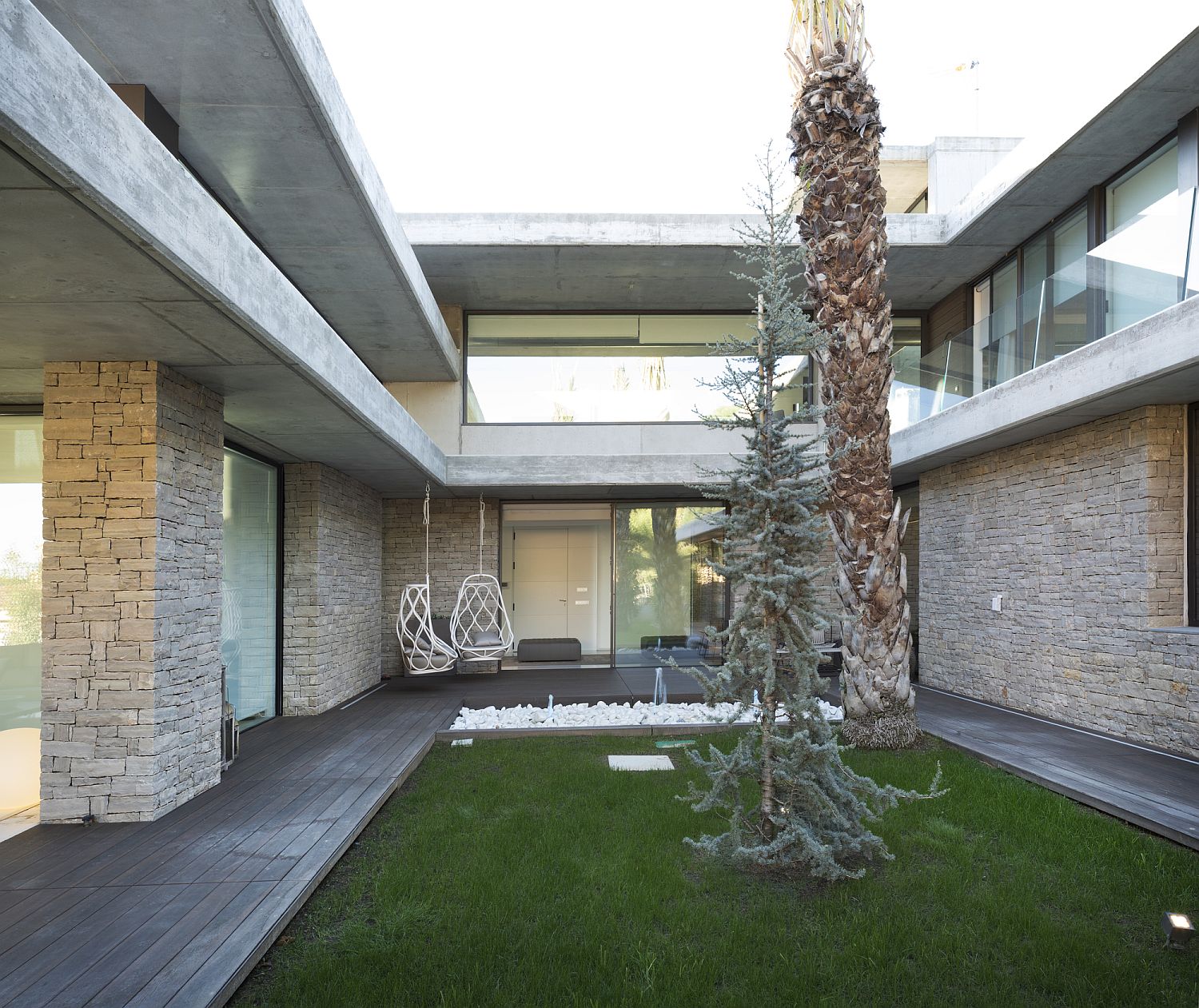 Central courtyard of modern house with a relaxing ambiance