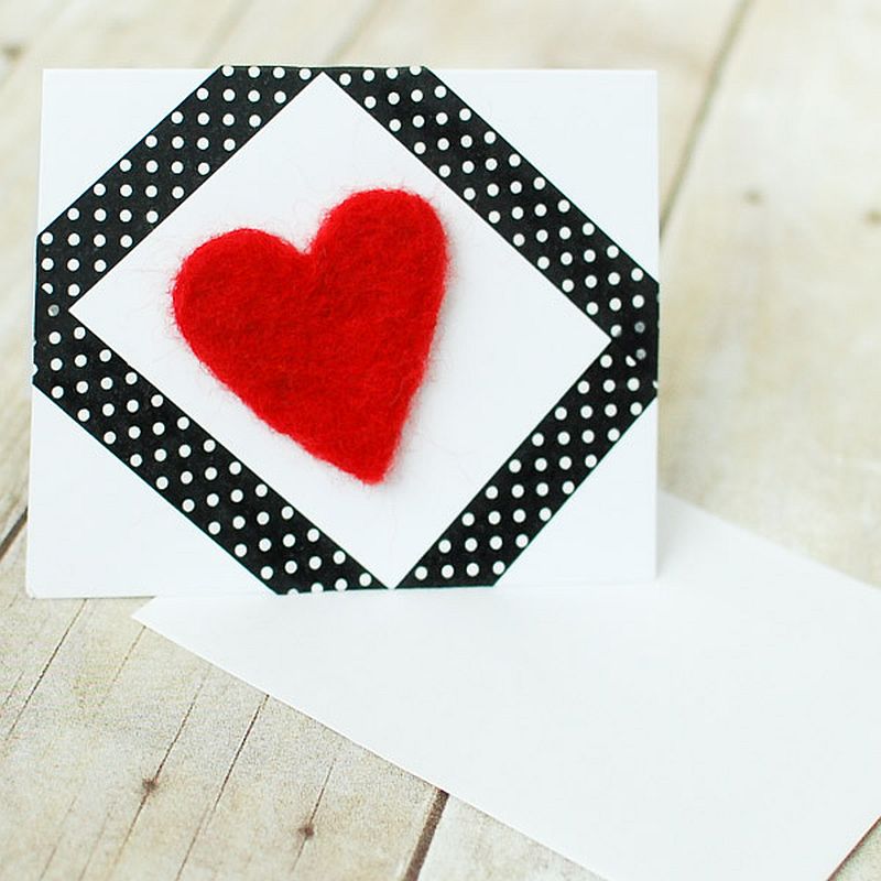 DIY Needle Felted Heart Valentine’s Day Card