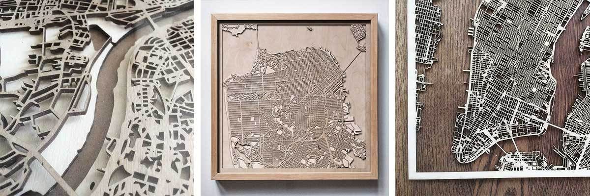 Intricate and precise details of each city are replicated into the art pieces