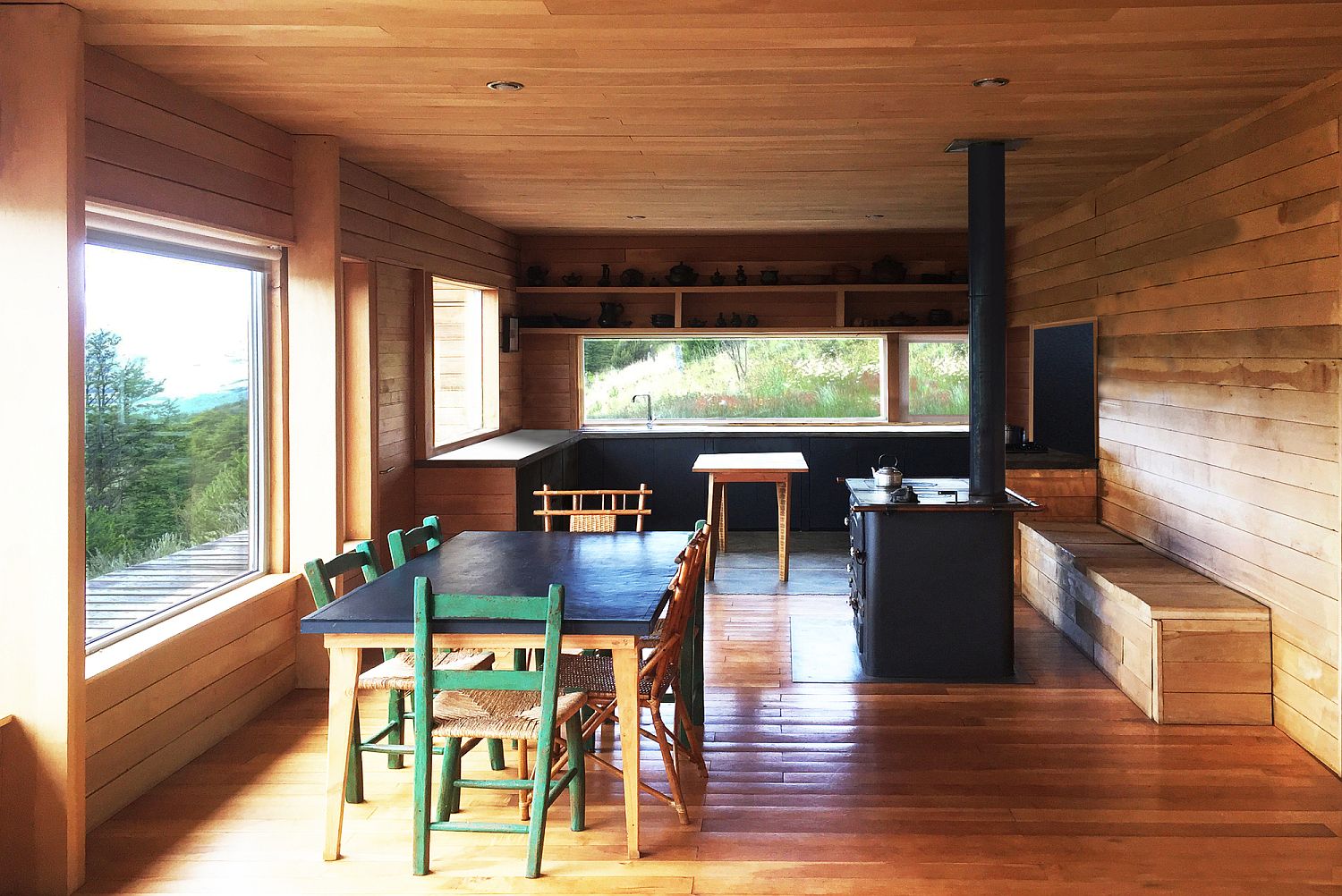 Kitchen and dining room of the cabin