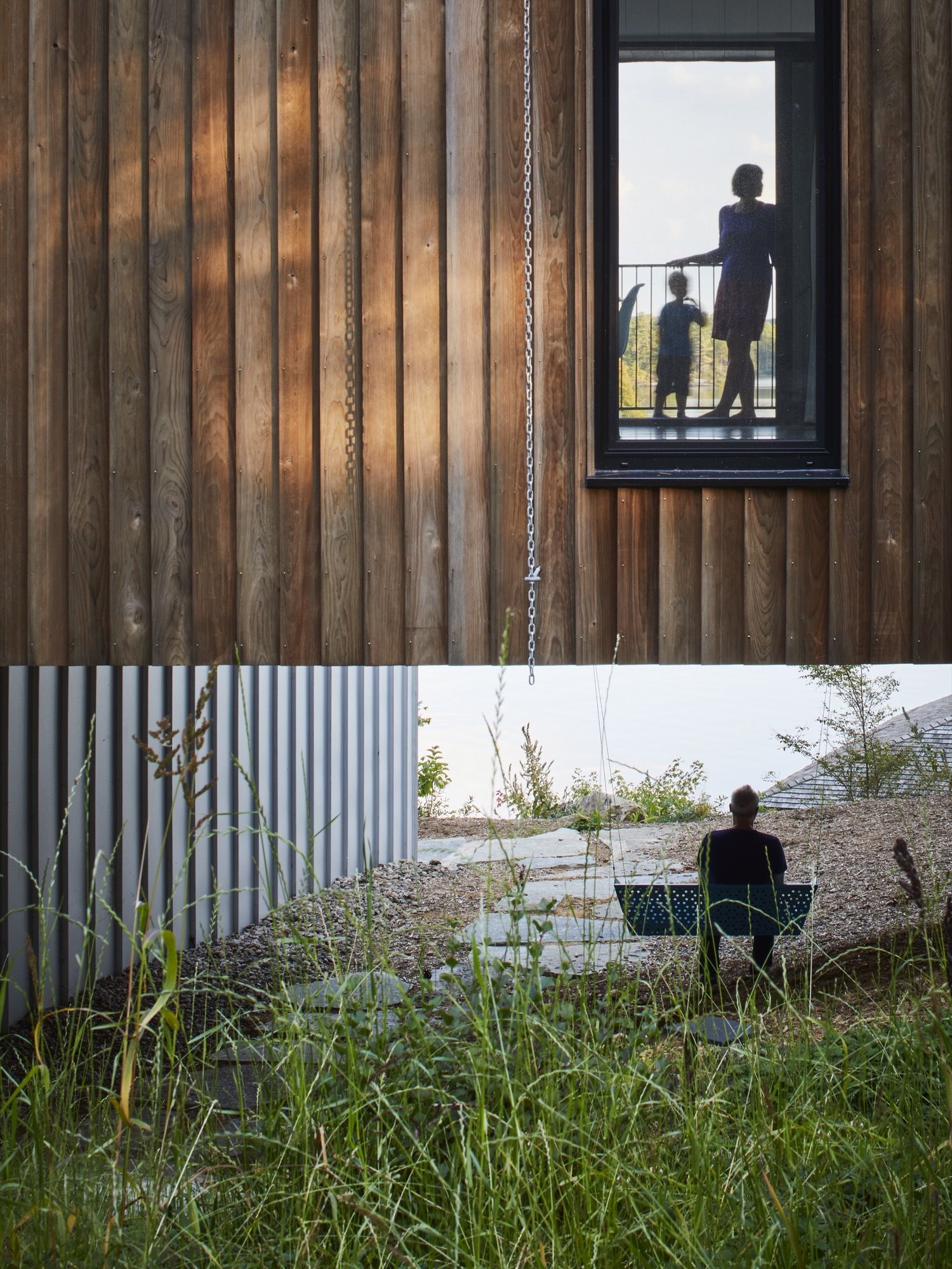 Lower level of the house seems to blend into the landscape effortlessly