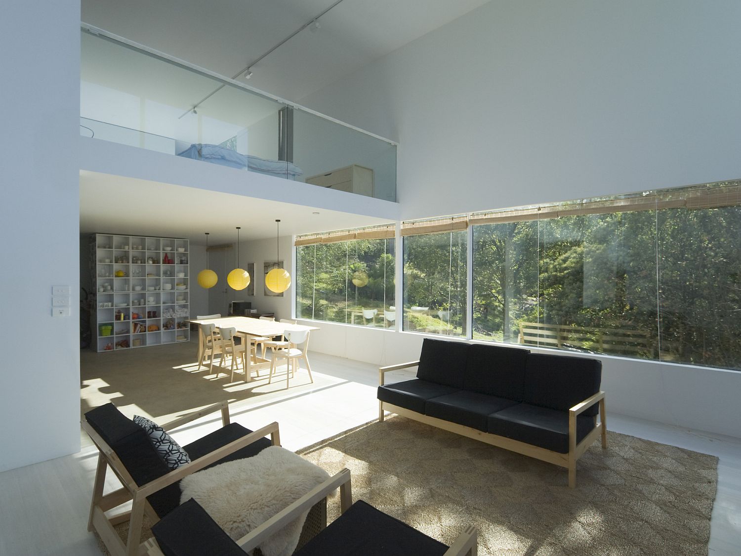 Mezzanine level of the home overlooking the lower floor