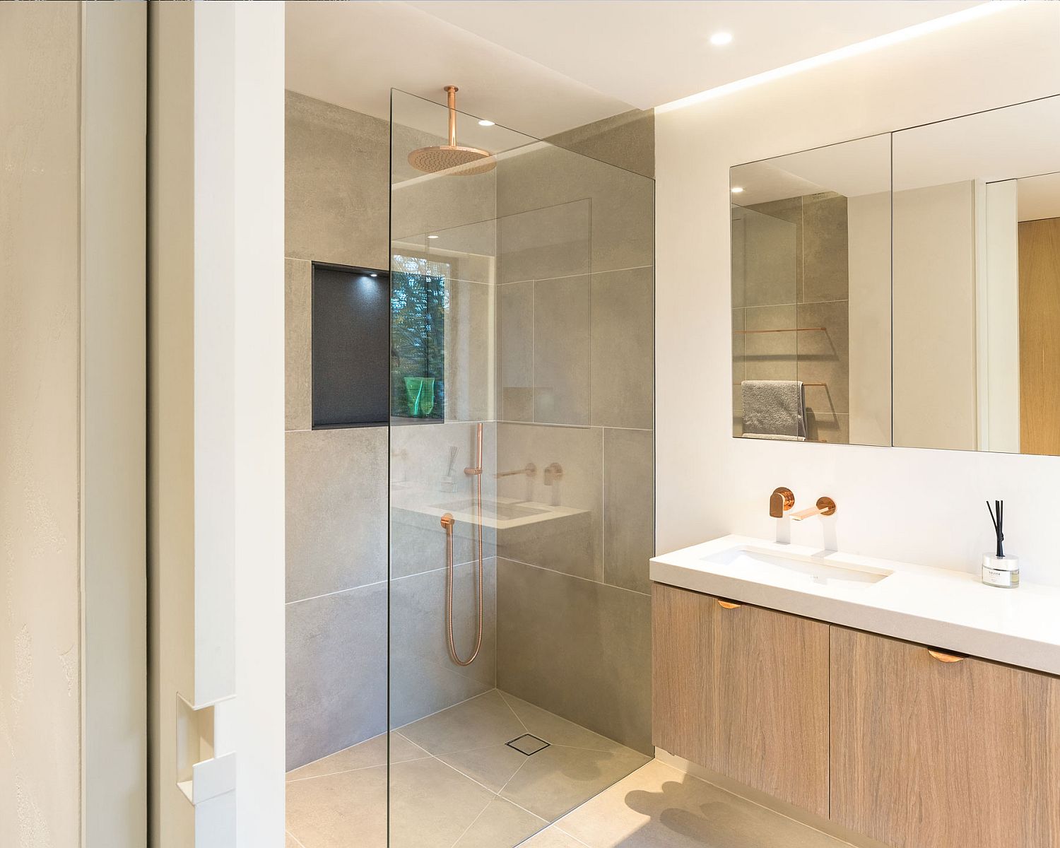 Modern bathroom of the home with neurral color palette