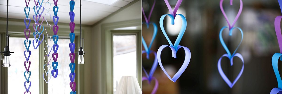 Paper Heart Garland in Various shades of blue and purple