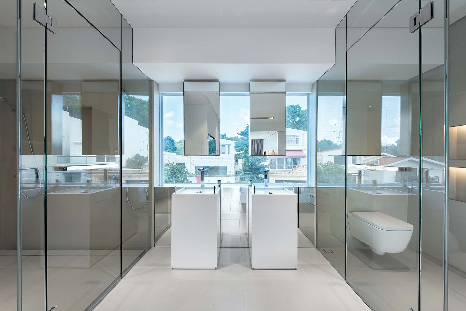 Polished bathroom of the modern home in white