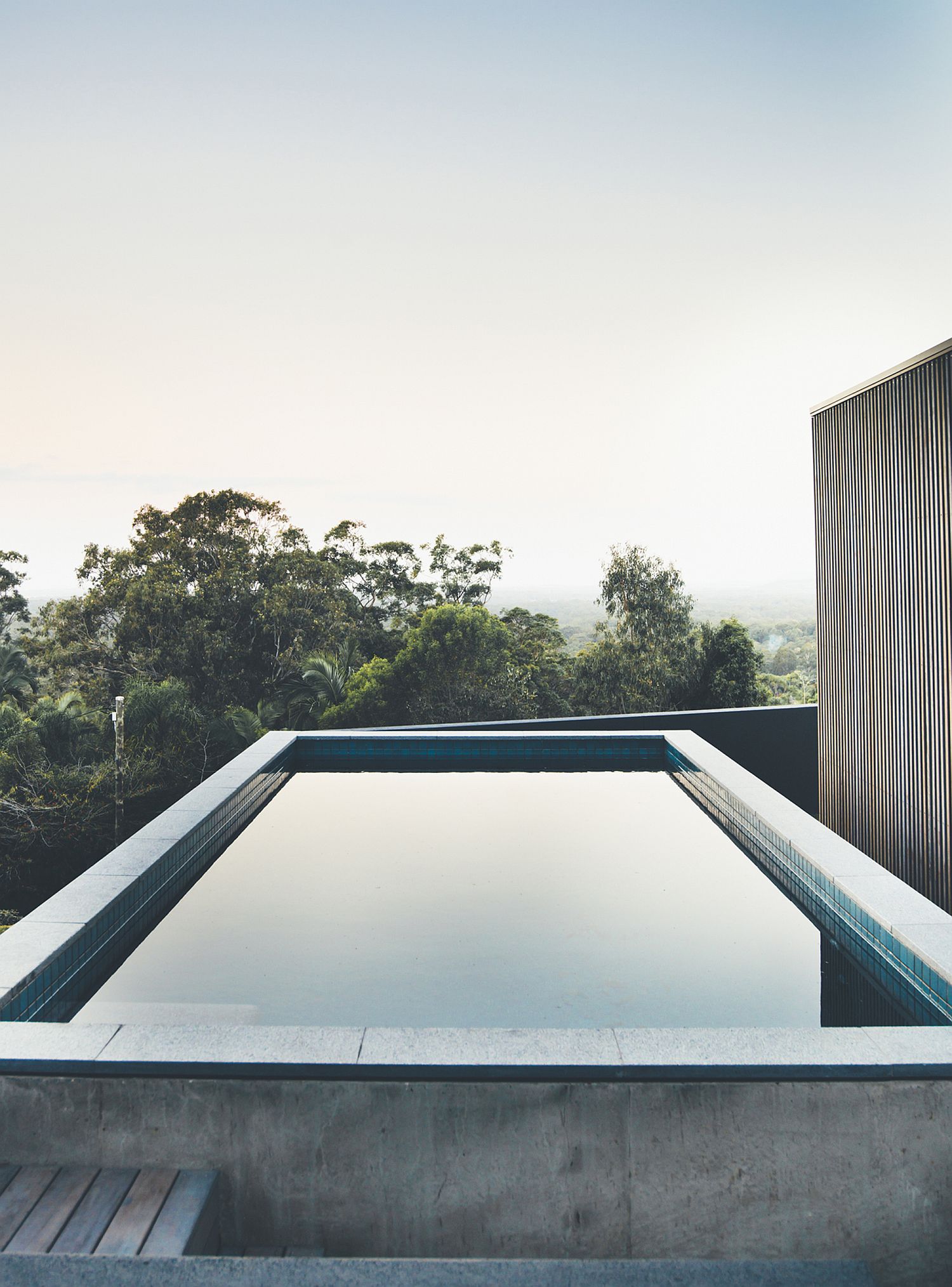 Pool with a view of the natural canopy and ocean in the distance