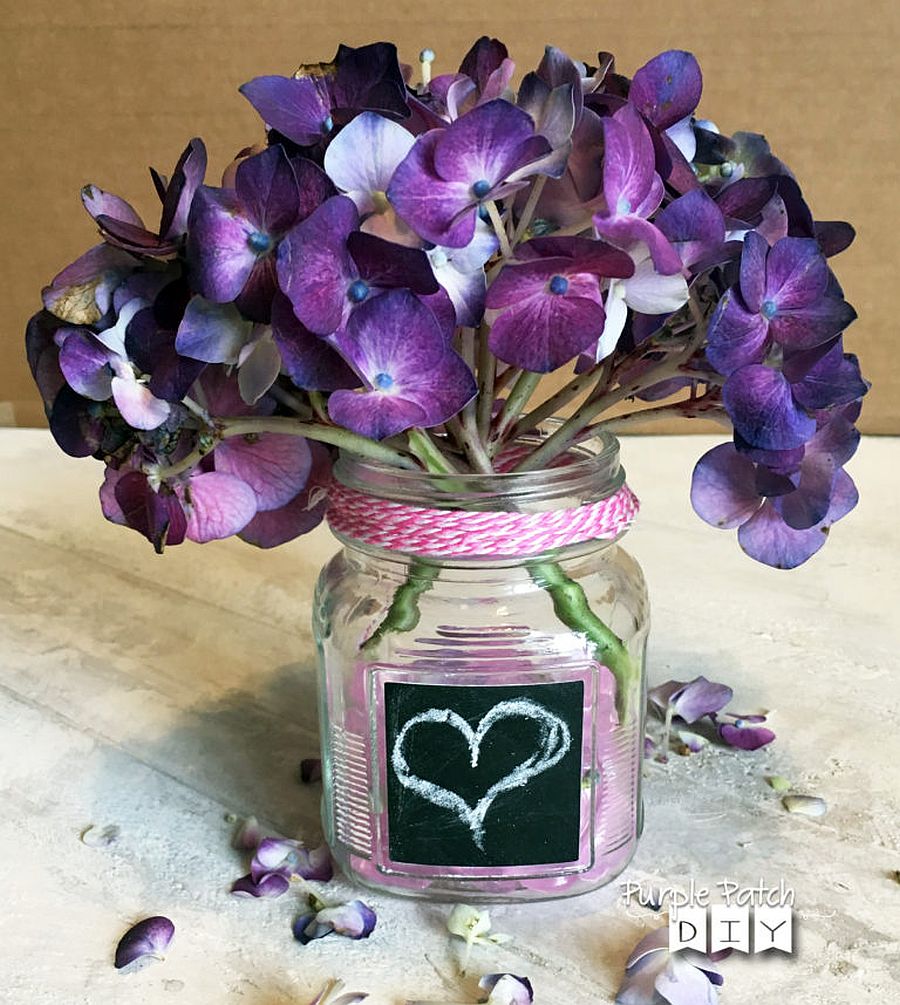 Repurposed Valentine's Day Flowers bring purple brilliance to the table