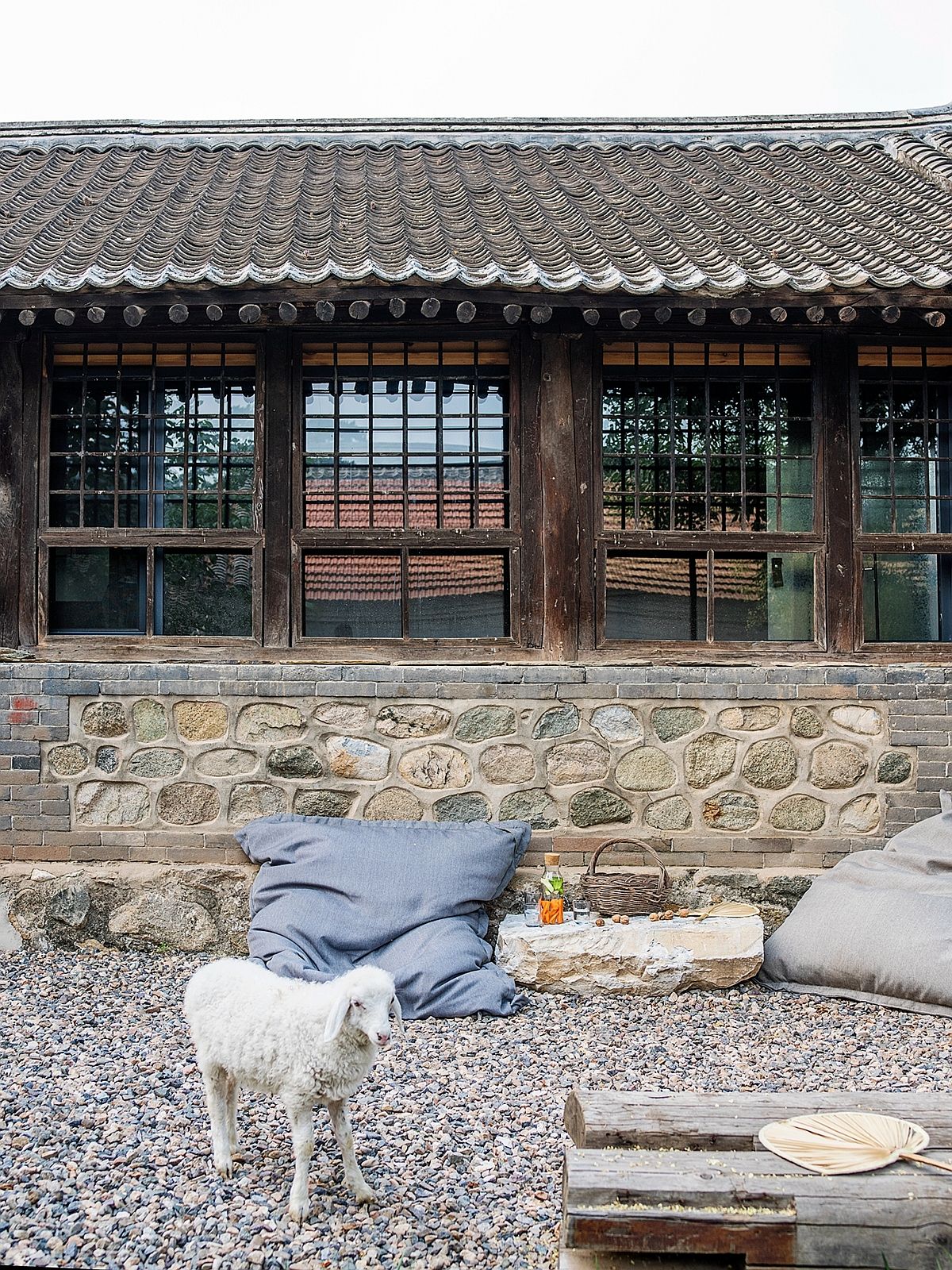 Stone walls, terracotta tiles and earthen walls of the rustic Chinese home