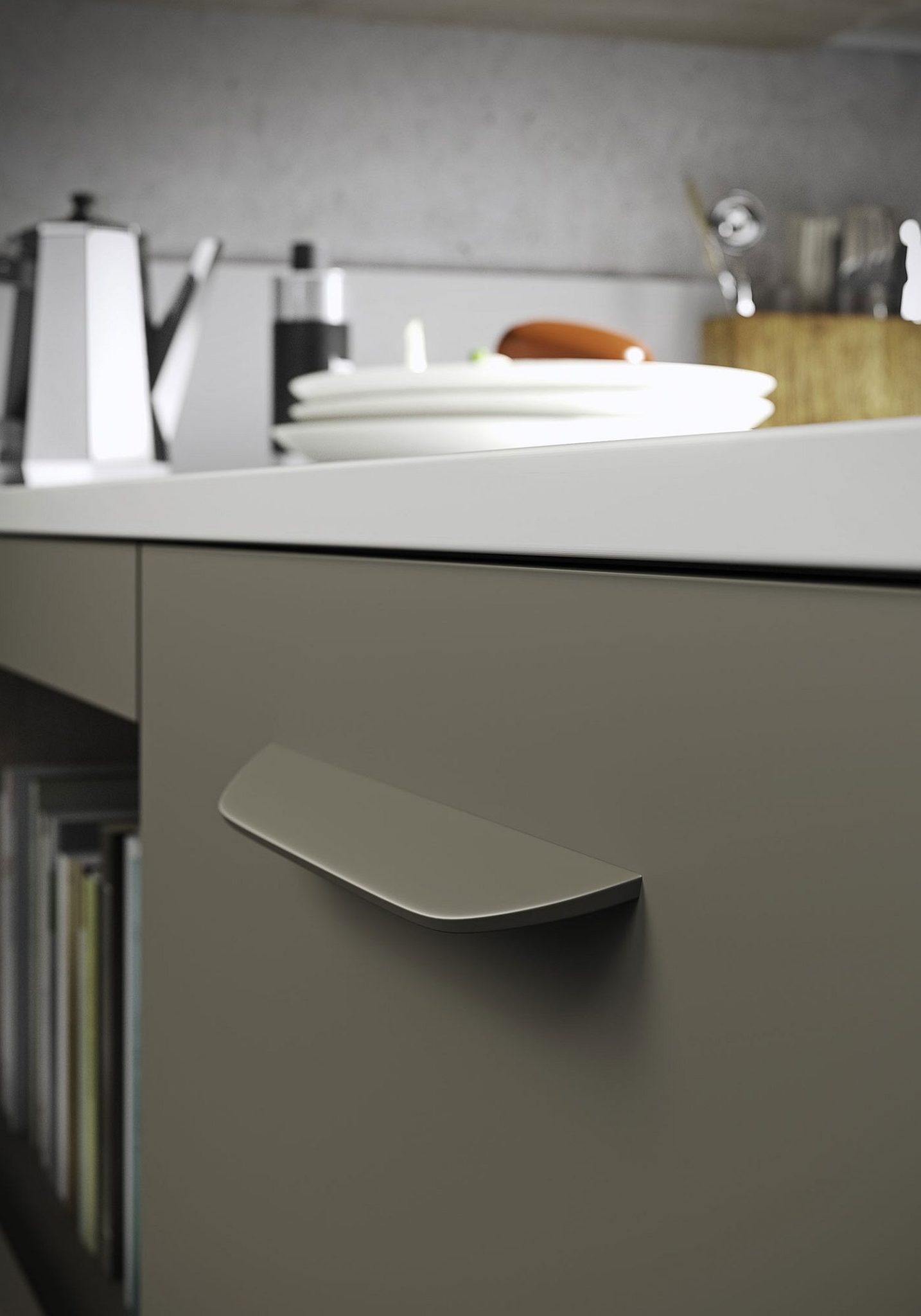 Unique handle design of the Fun kitchen cabinets