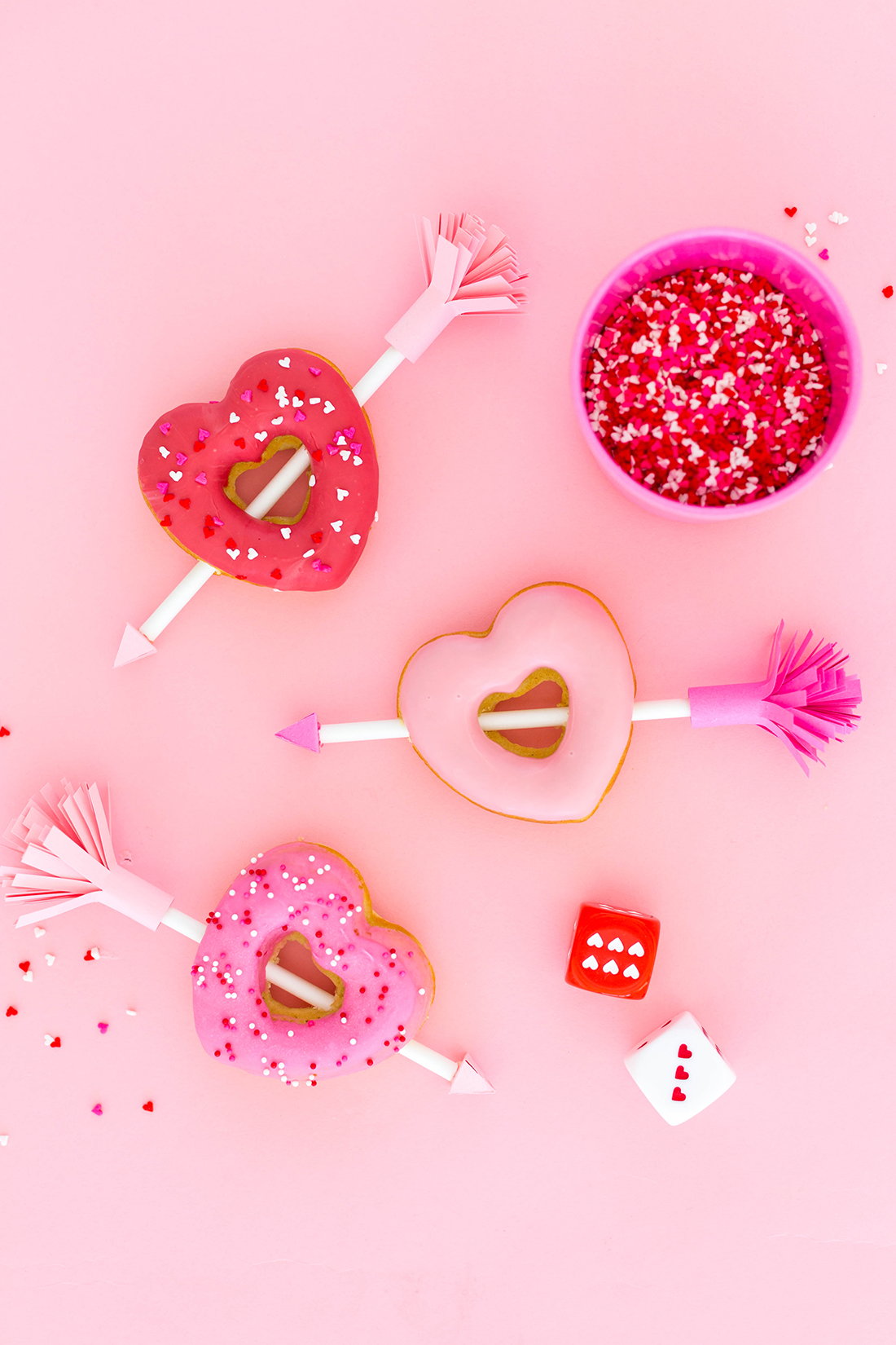 Valentine donuts with paper arrows