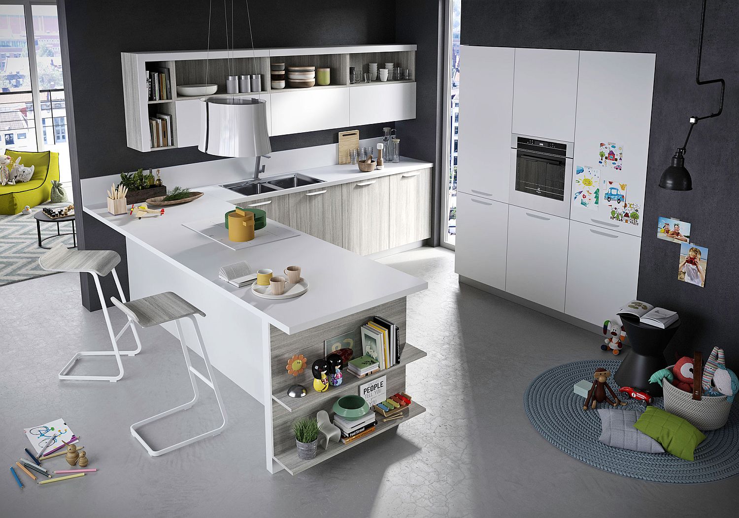 Versatile-kitchen-island-of-Fun-with-opens-shelving