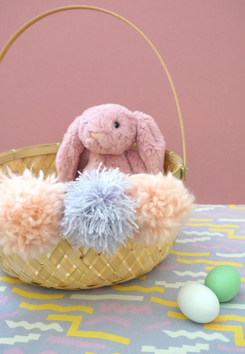 DIY Easter basket with pink pom poms