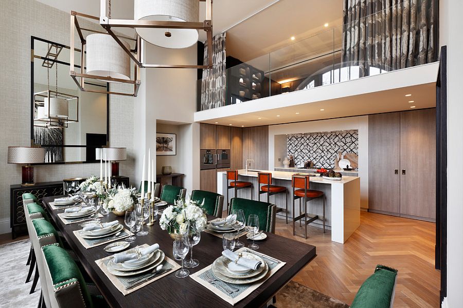 Fabulous contemporary kitchen and dining with the mezzanine standing above