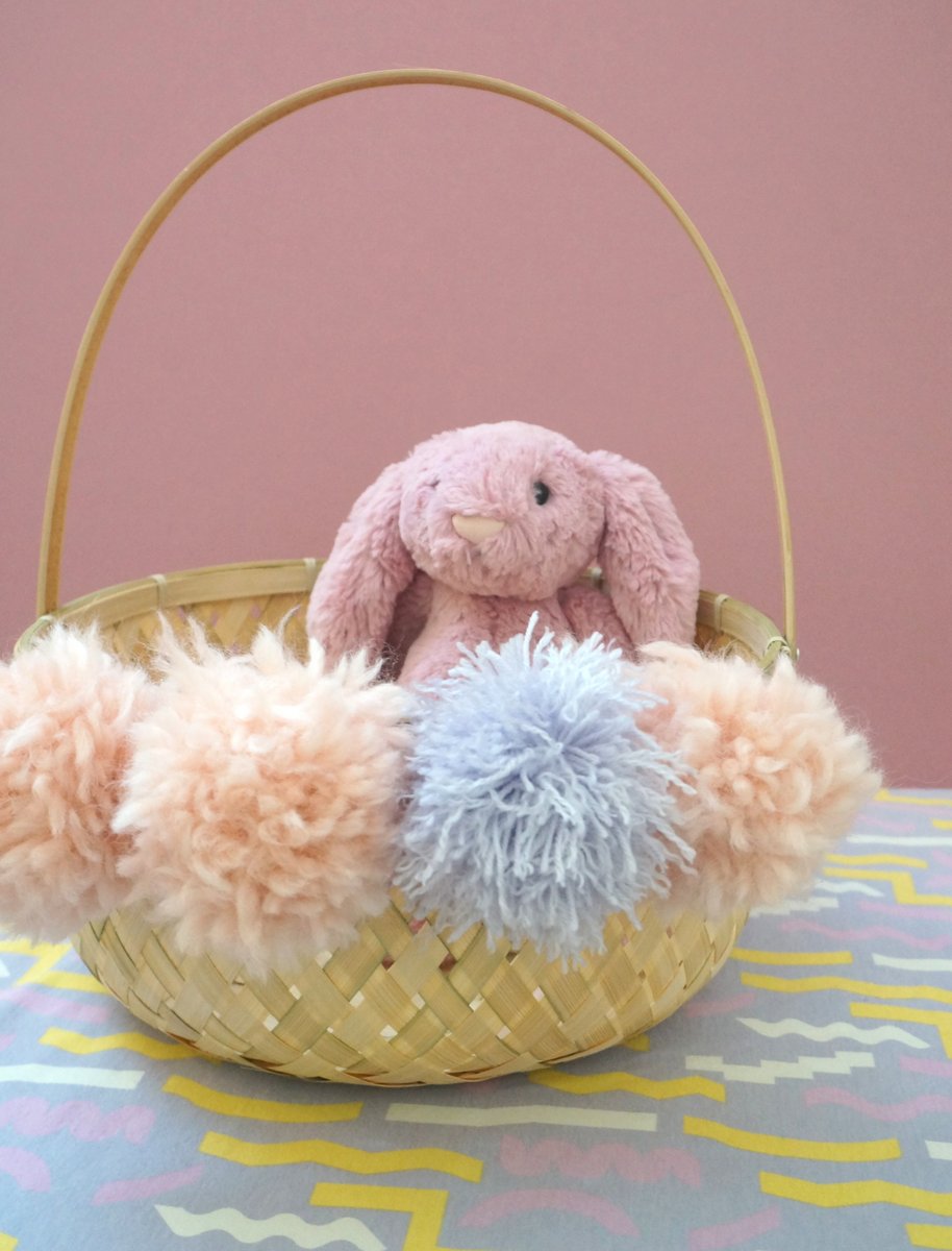 Pom pom Easter basket with a bunny