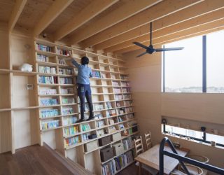 Oblique Walls Create a Cool Double Height Bookshelf in this Japanese Home