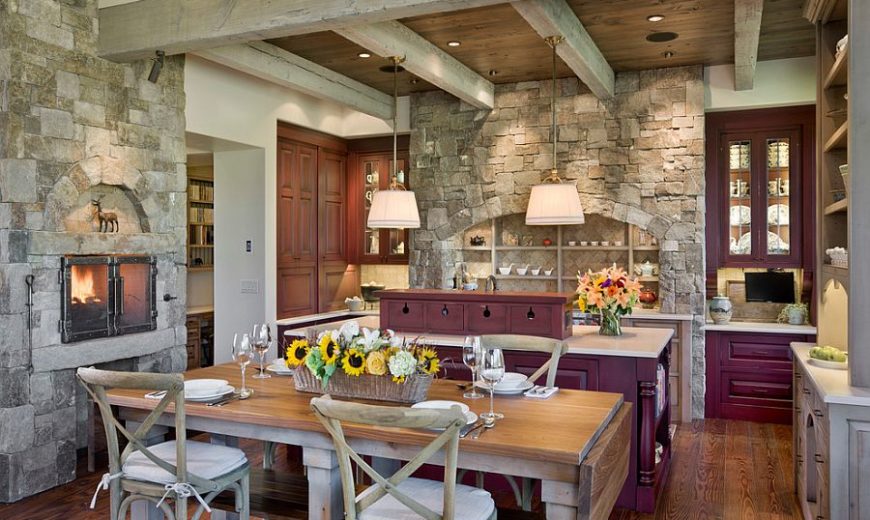 interior stone wall living room