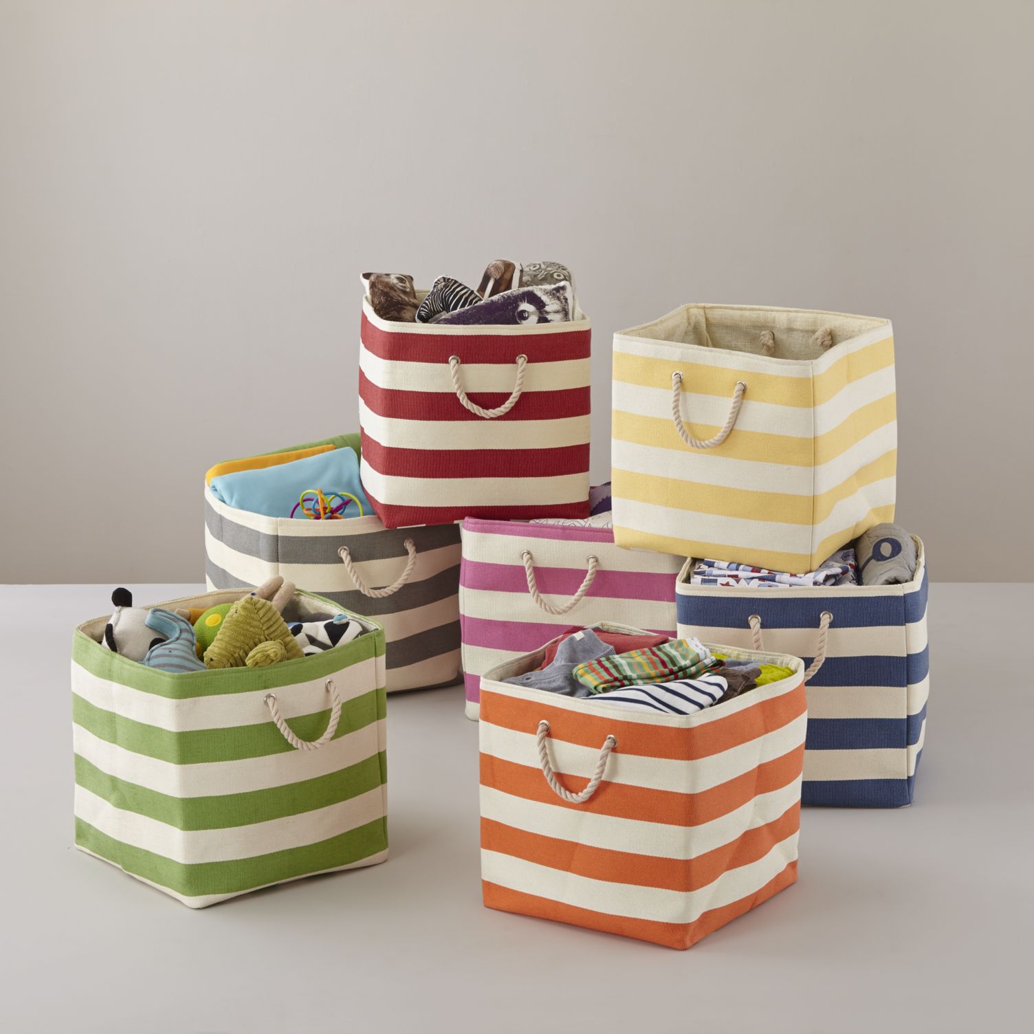 Crisp striped storgae bins