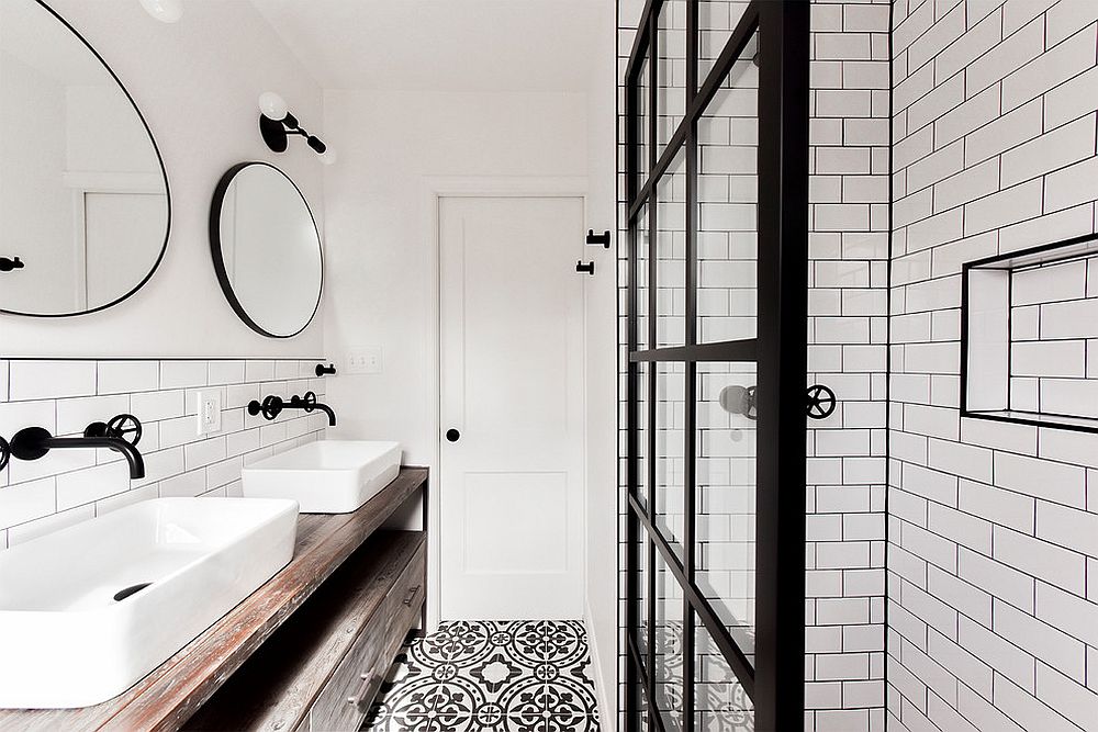 Exquisite industrial bathroom in black and white