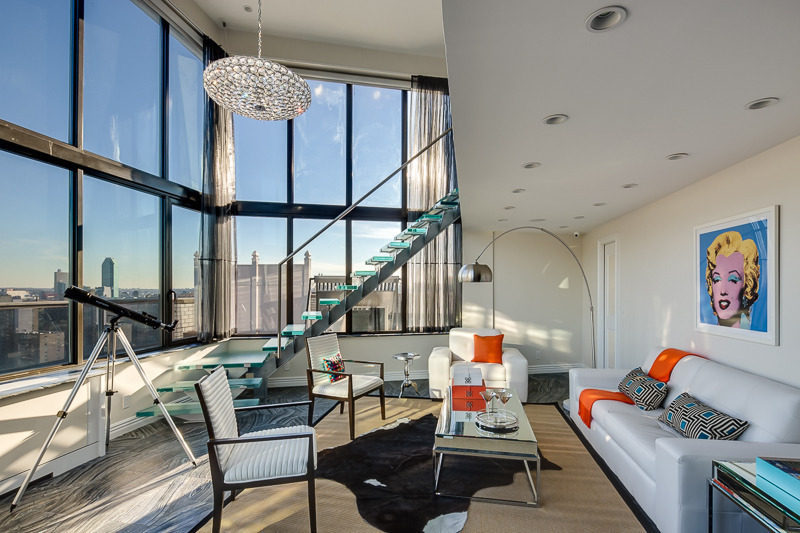 Glass staircase inside the New York apartment