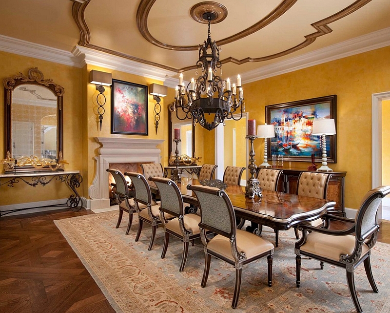 Inviting dining room with a lovely fireplace and decor that highlights beauty of iron