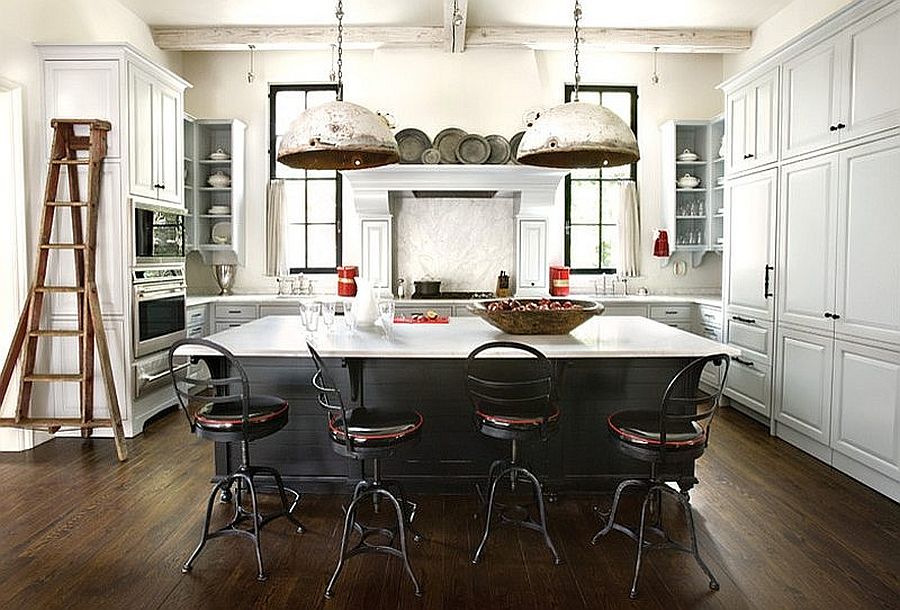 Modern-industrial-kitchen-in-white-with-a-black-island