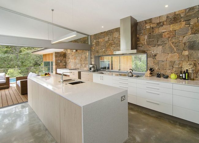 natural stone wall in kitchen