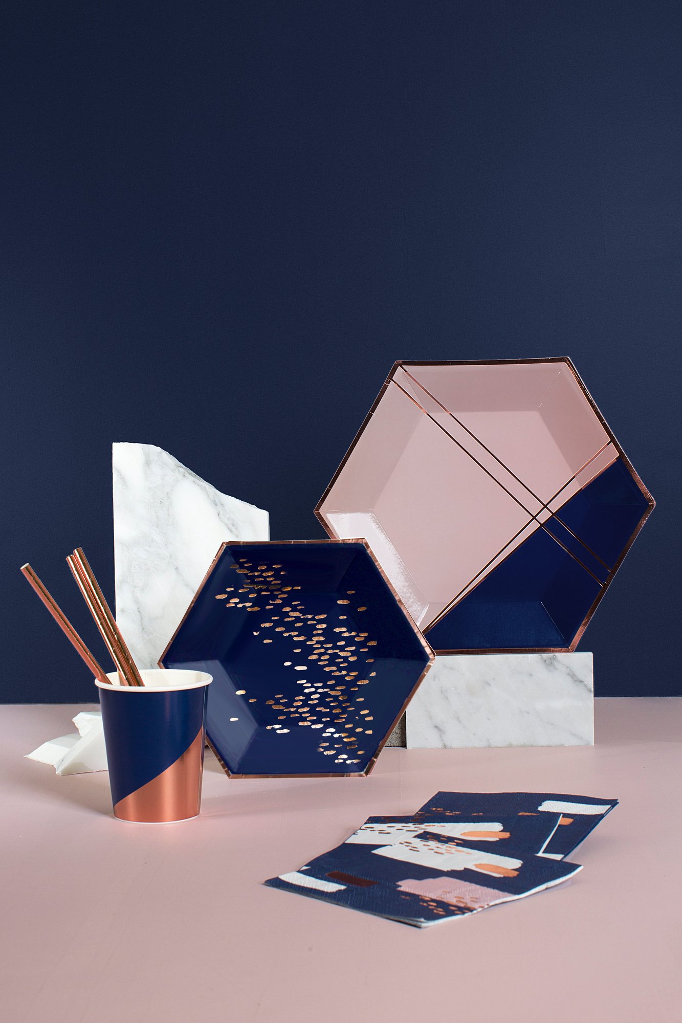 Modern navy and pink party goods by Harlow & Grey