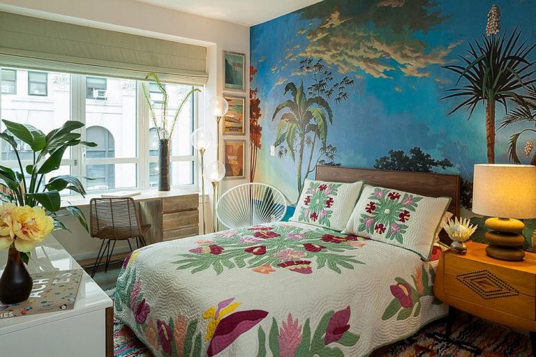 30 Best Tropical Bedroom Ideas Trendy Photos And Inspirations   Modern Tropical Style Bedroom Of New York Home With A Gorgeous Wall Mural In The Backdrop 768x512 