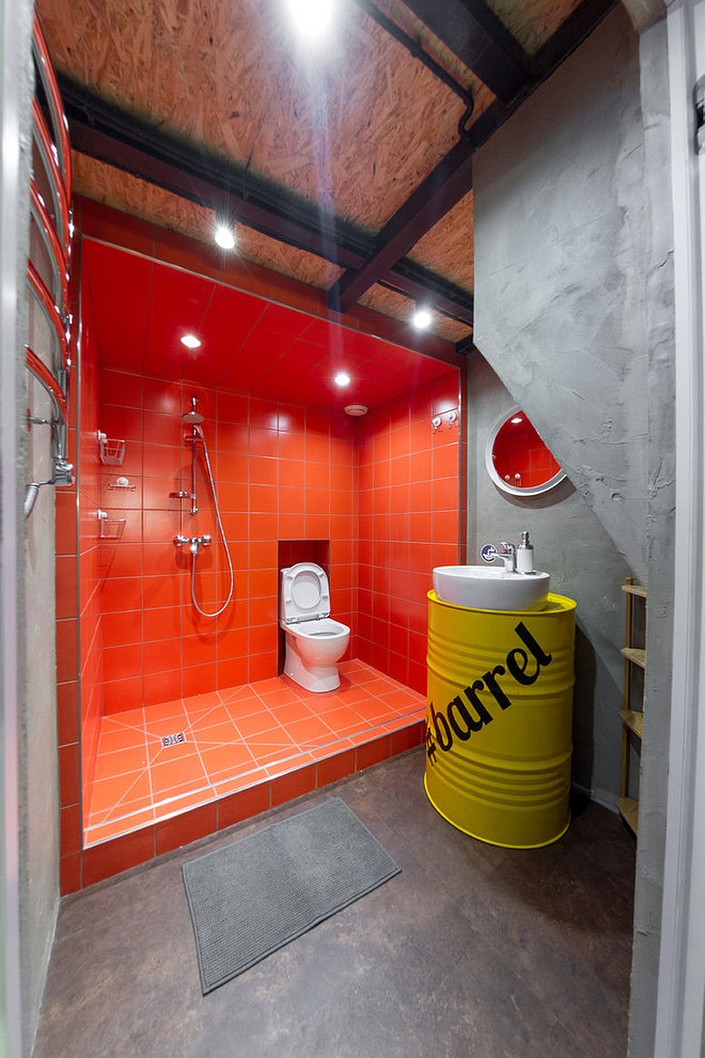 Orange-shower-area-for-the-industrial-bathroom