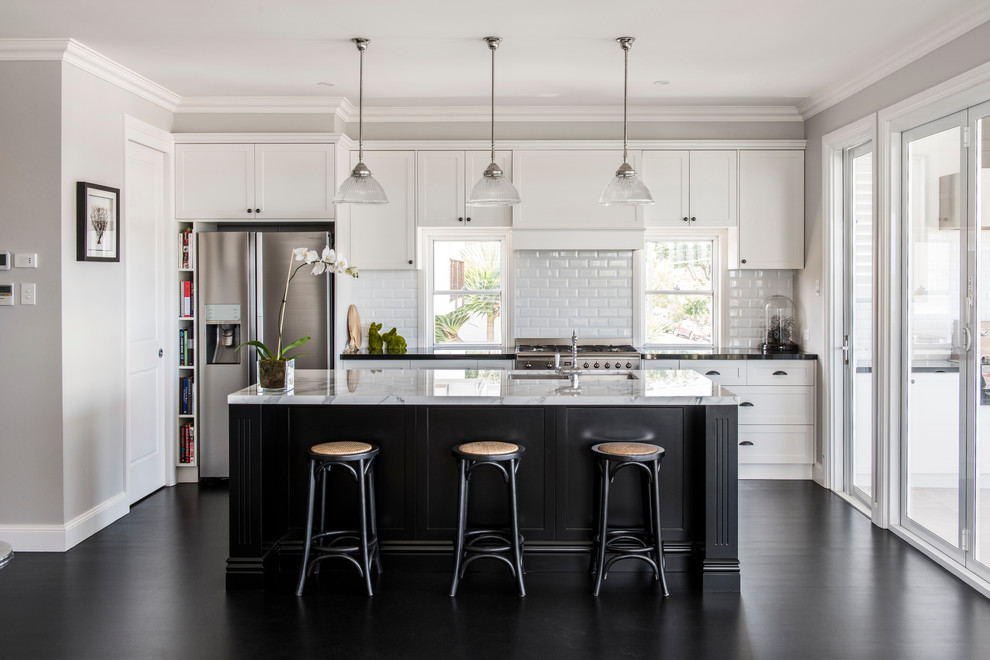 Black Island White Kitchen Cabinets view in gallery