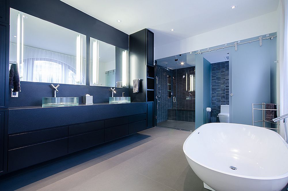 Polished industrial bathroom in white and blue