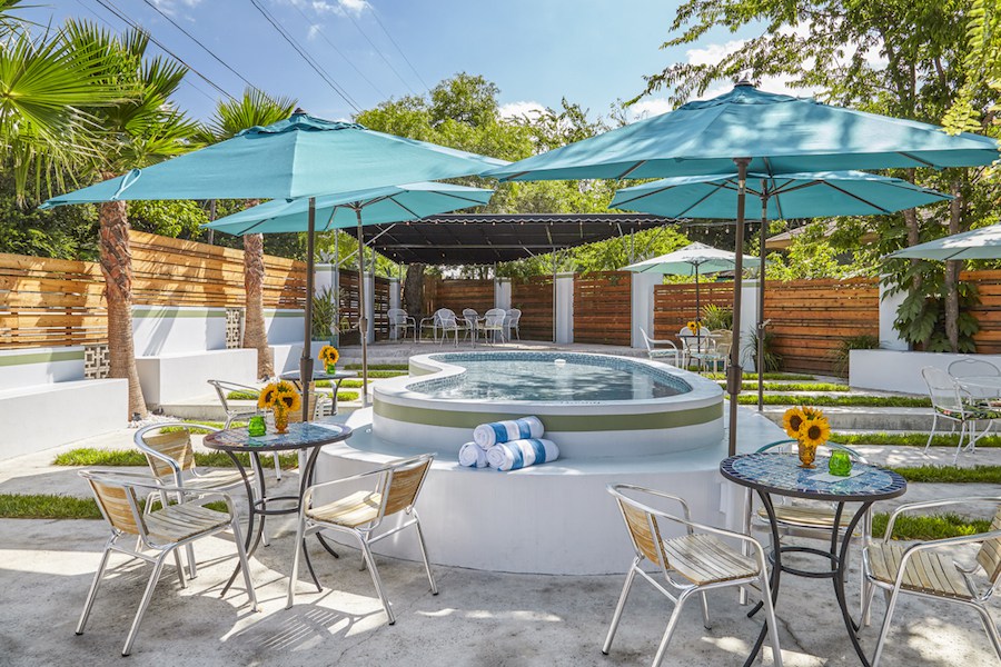 Striped towels at Austin's Kitty Cohen's patio bar