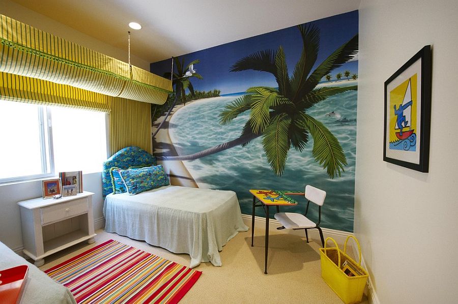Turn to a large poster or wall mural to add that tropical touch