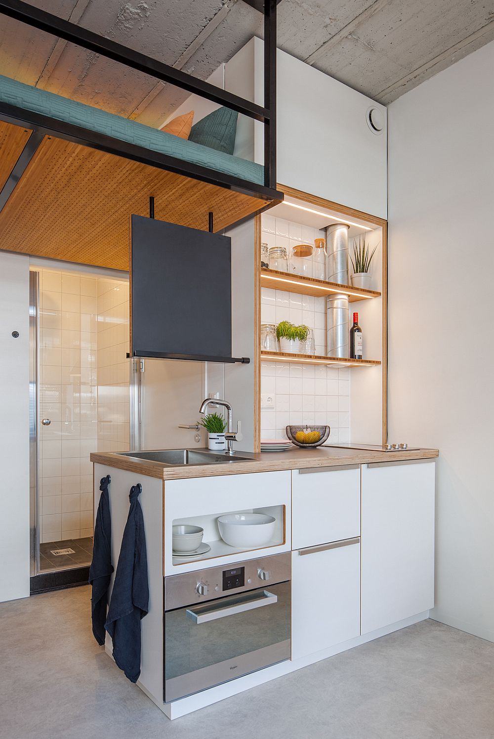 Ultra-tiny-kitchen-and-bathroom-next-to-one-another