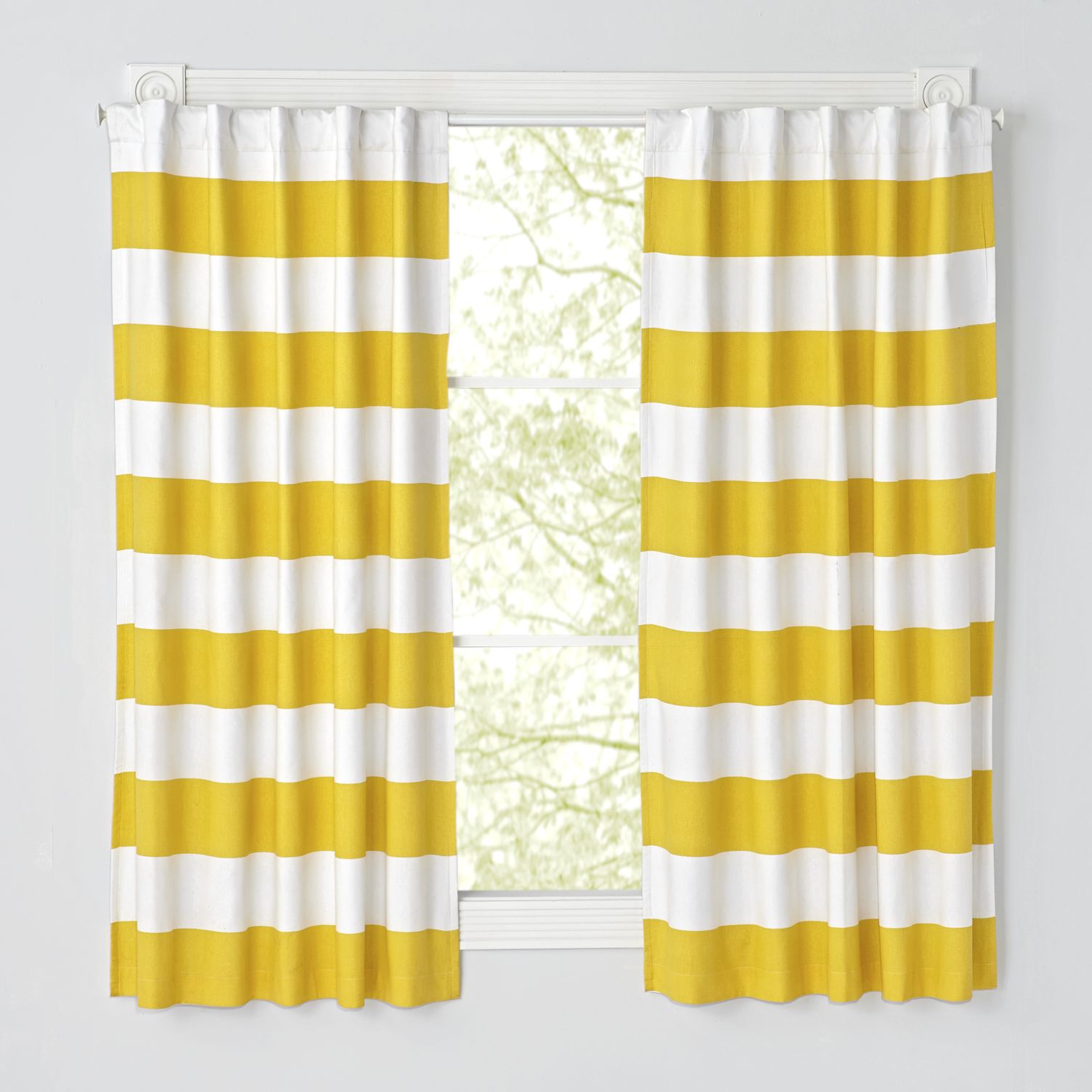 Yellow and white striped curtains