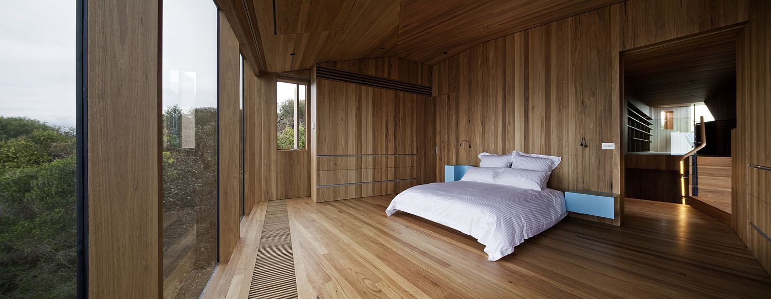 Bedroom with a view of the distant rugged coastline