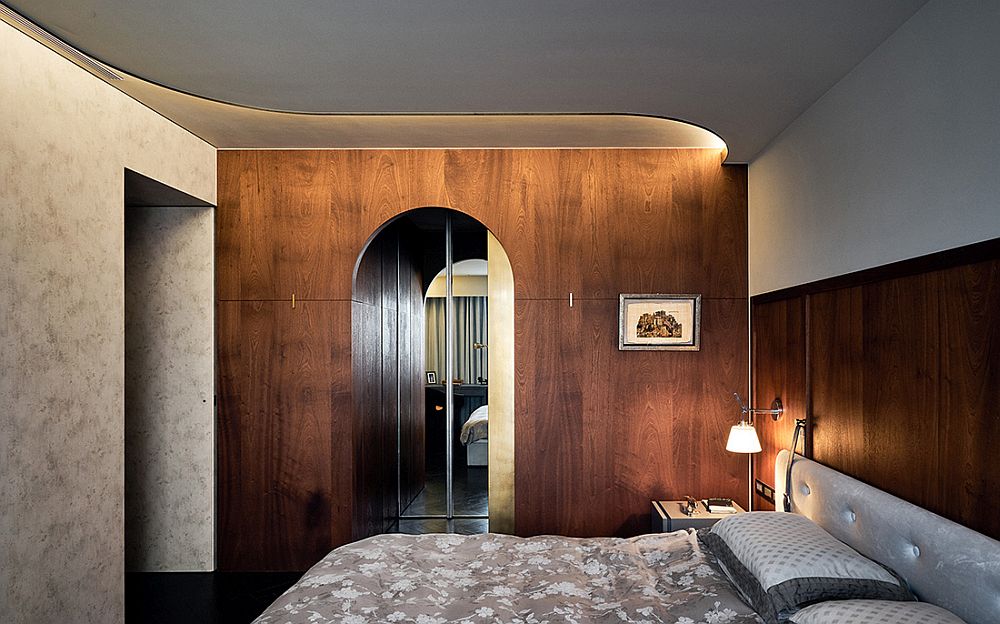 Contemporary-bedroom-with-concrete-and-wood-walls