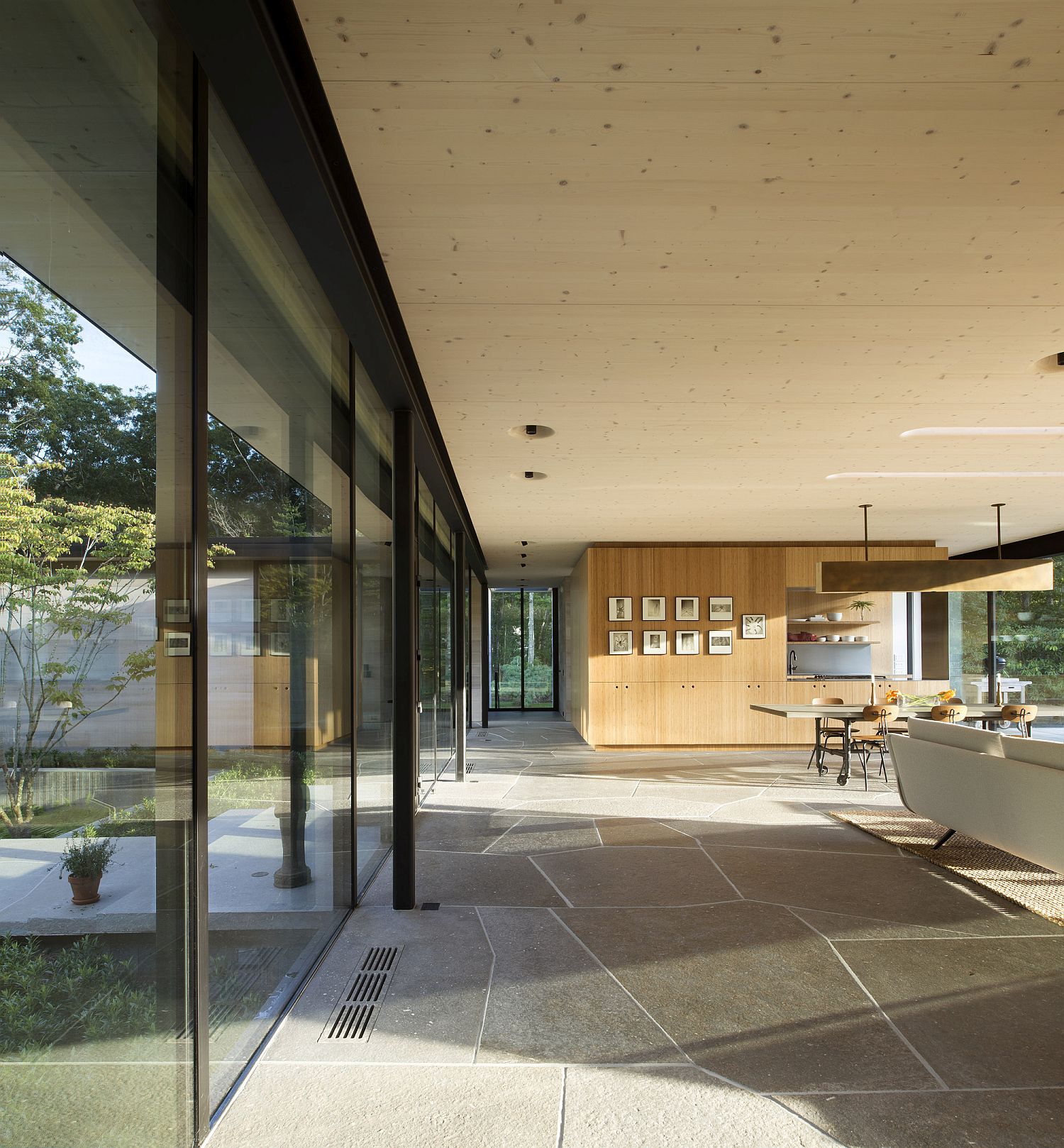 Cross Laminated Timber ceiling and stone floor of the home