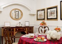 Eclectic-dining-room-with-plaid-tablecloth-217x155