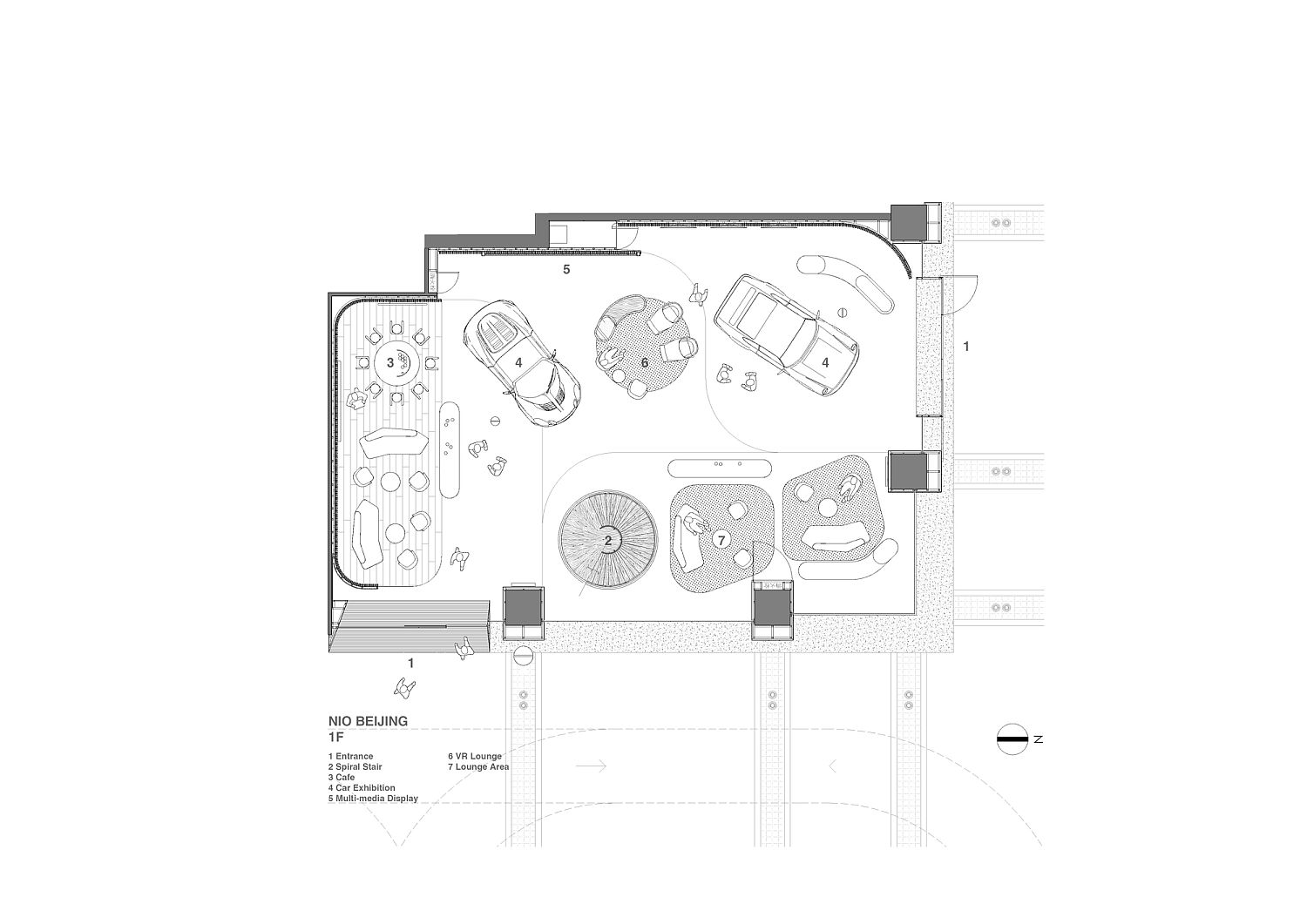 First floor plan of the modern consumer center of NIO in Beijing