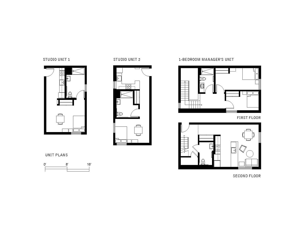 Floor plan of different apartment units at the Crest Apartments