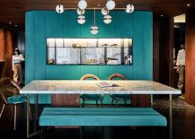 Glamorous-dining-room-with-turquoise-wooden-elements-and-beautiful-lighting-217x155