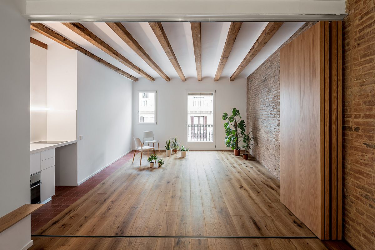 Minimal renovated Barcelona loft with a living space that is uncluttered and bright