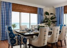Natural-woven-shades-coupled-with-blue-plaid-drapes-in-the-dining-room-217x155