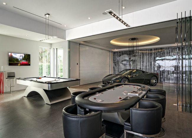 Garage Man Cave Ideas Tips And Inspiration For The Ultimate Space   Uber Large Contemporary Garage That Also Serves As A Man Cave 650x467 