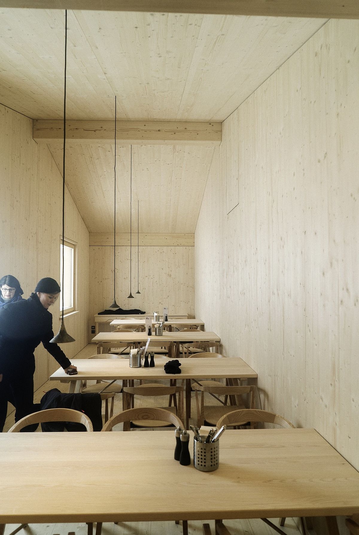 Wooden interior of the Espel Pavilion with simple and minimal decor