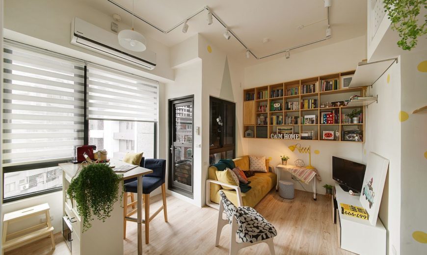 Breakfast nook and tiny dining area rolled into one inside this urban apartment